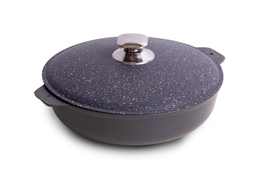 [AD41281] Frying pan with two aluminum handles with aluminum lid, d. 280mm
