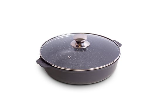 [AD41283] Frying pan with two aluminum handles with glass. lid, d. 280mm